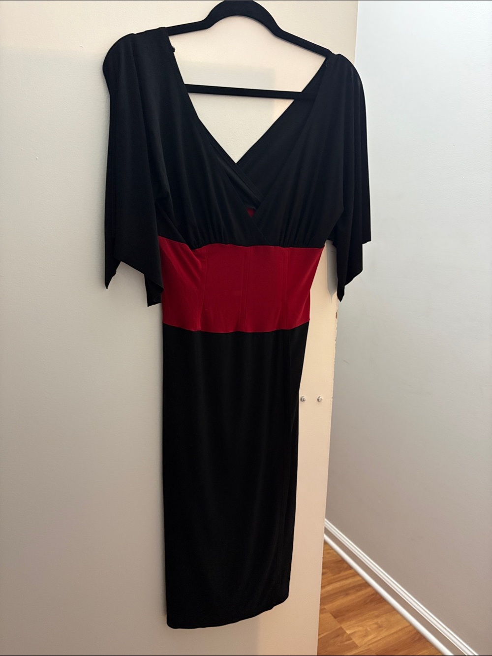 Bisou Bisou Black Midi Dress with Red Waistband size 8